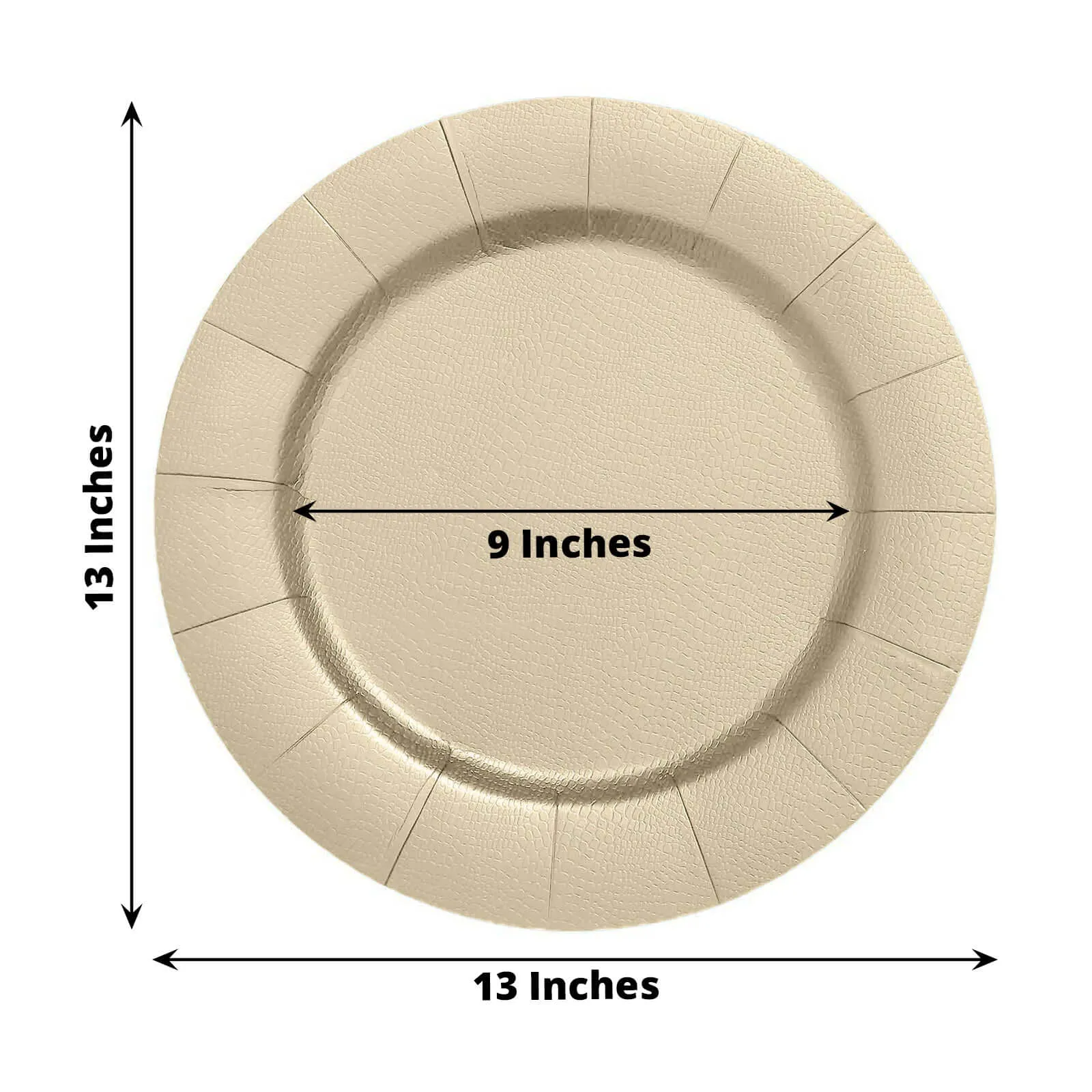 10 Pack 13" Champagne Leather Textured Disposable Charger Plates, Round Cardboard Serving Trays - 1100 GSM