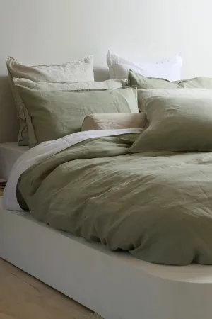 100% French Flax Linen Duvet Cover Set - Sage - King