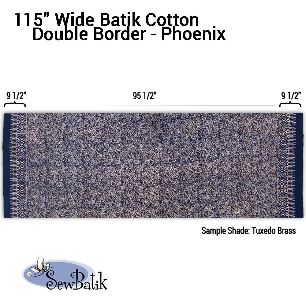 115" Wide Batik - Double Border Phoenix - Dusty Denim [ 66" CUT ONLY ]