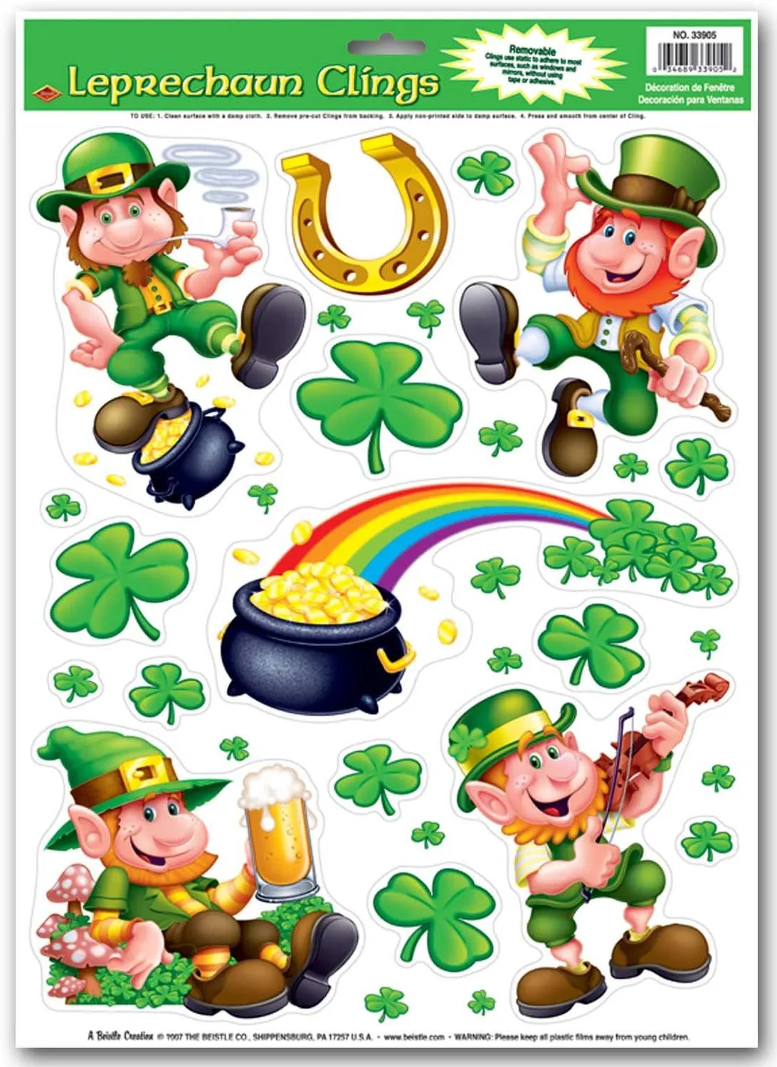 12" x 17" Leprechaun & Shamrock Window Clings