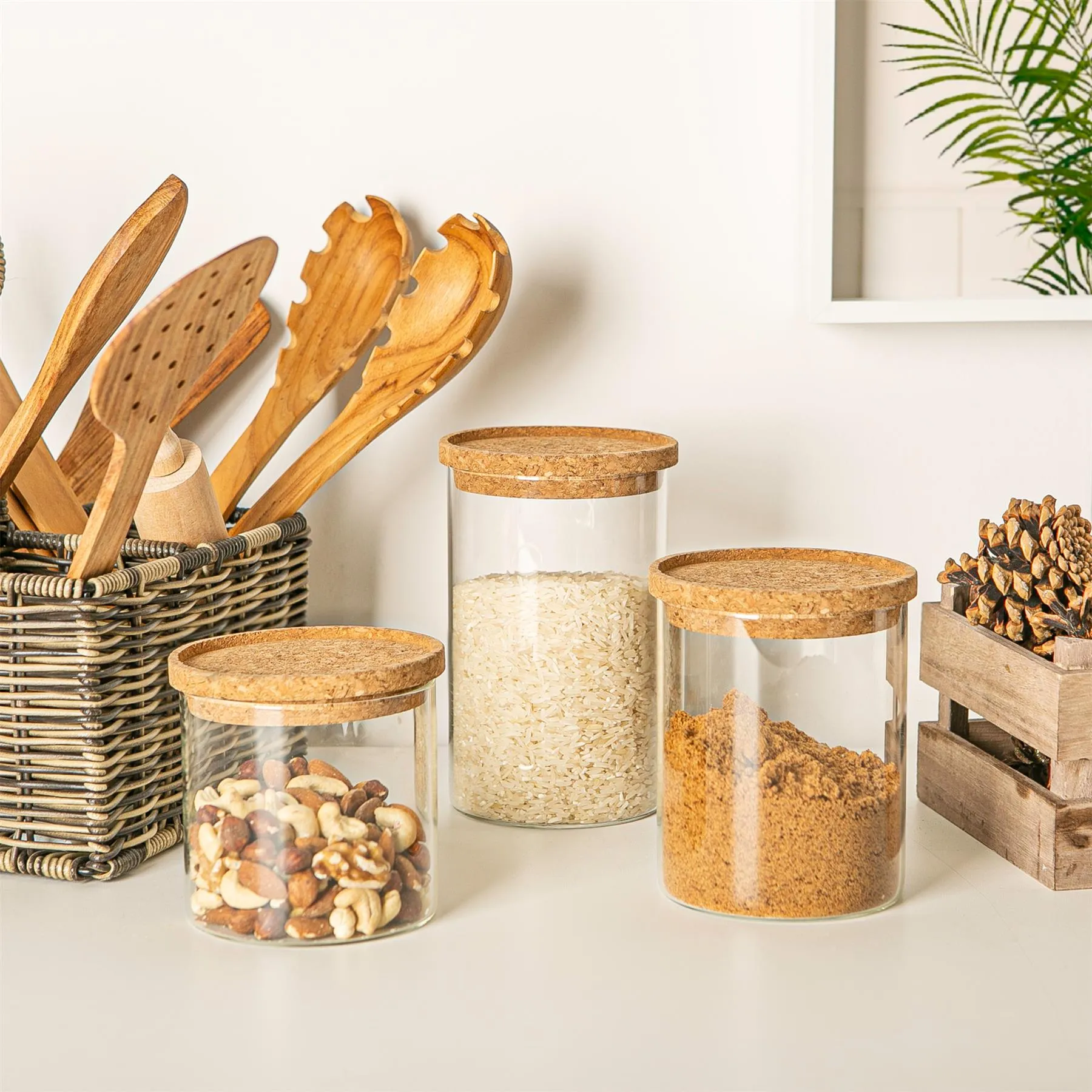 1L Scandi Storage Jars with Cork Lids - Pack of Three - By Argon Tableware