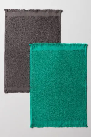 2 Pack Fringed Guest Towels Green & Grey