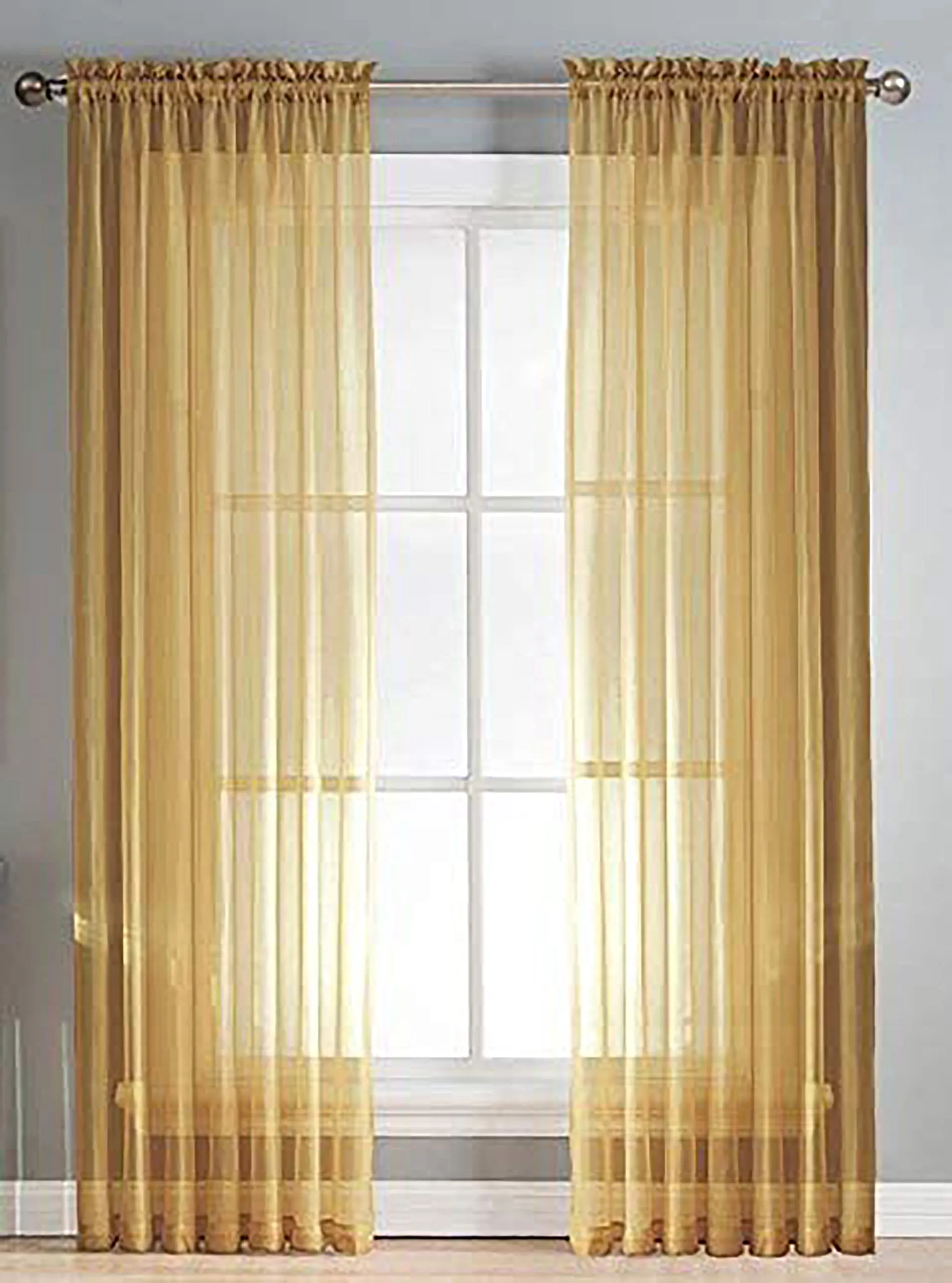 2 Panels Window Sheer Curtains 54" x 84" Inches (108" Total Width), Voile Panels for Bedroom Living Room, Rod Pocket, Decorative Curtains, Solid Sheer Curtains Gold