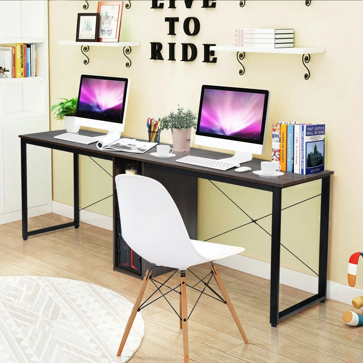 2 Person Computer Desk with Cabinet