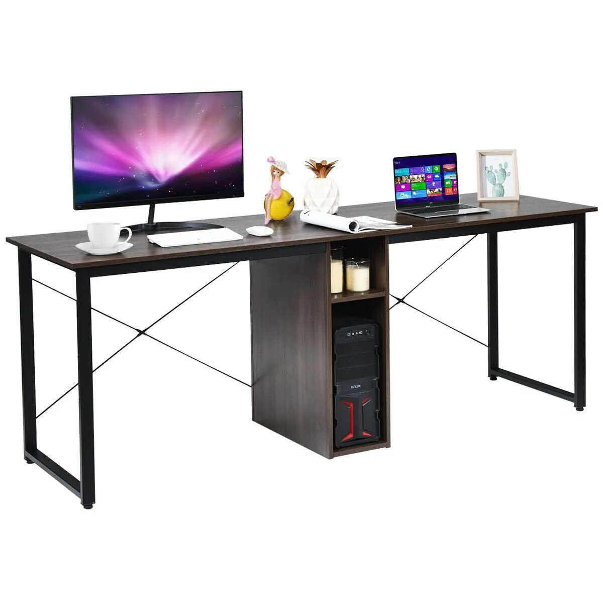 2 Person Computer Desk with Cabinet