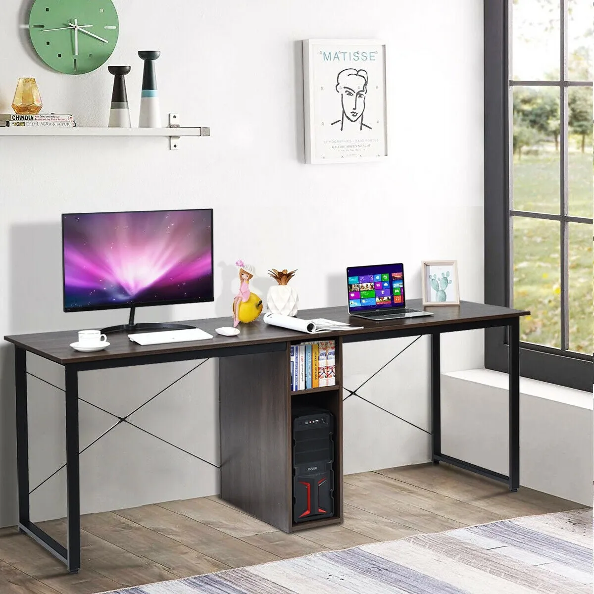 2 Person Computer Desk with Cabinet