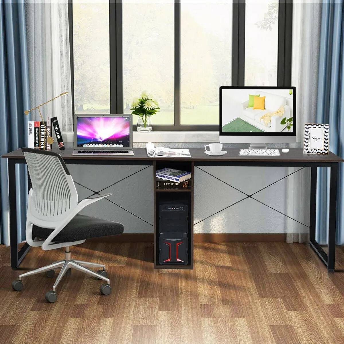 2 Person Computer Desk with Cabinet