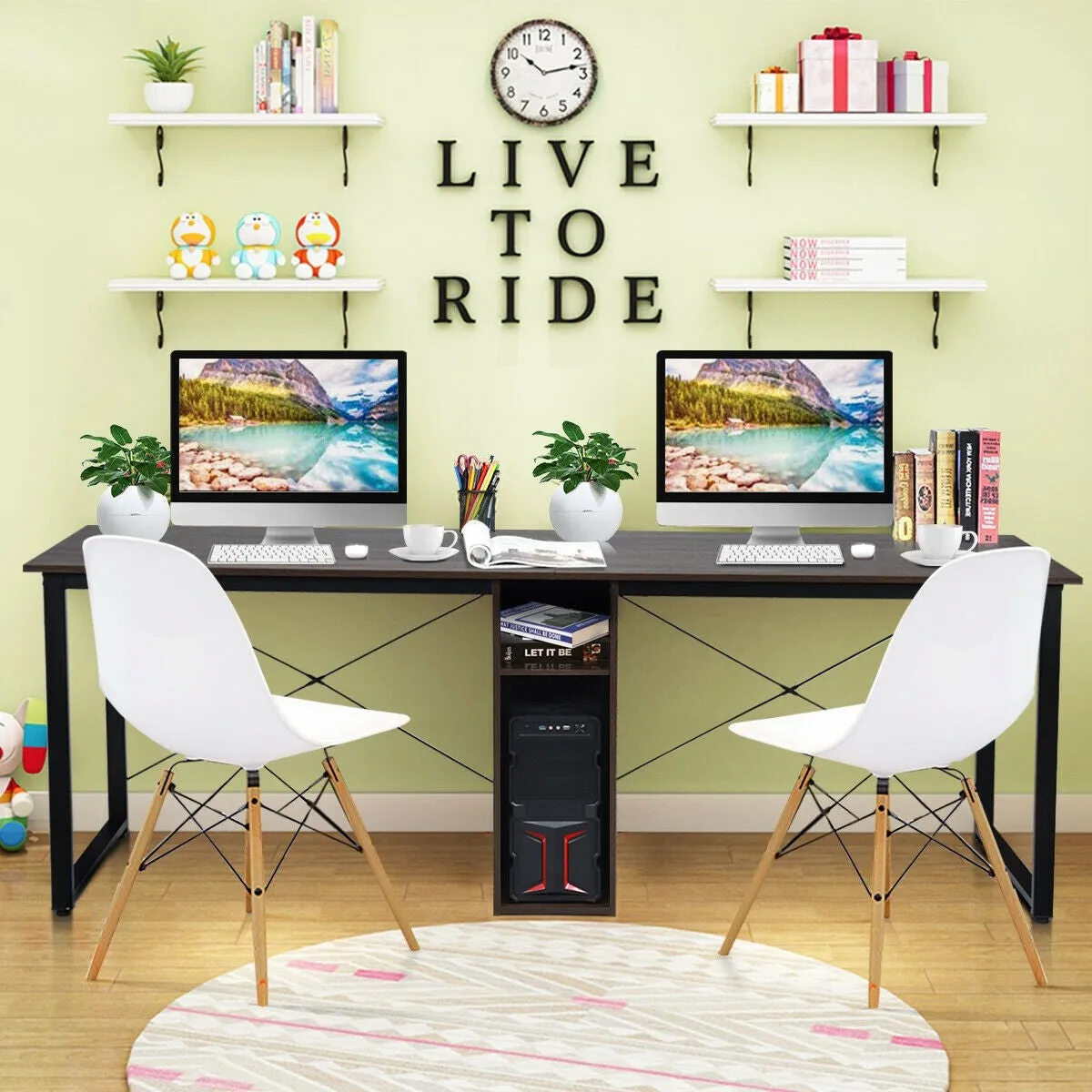 2 Person Computer Desk with Cabinet