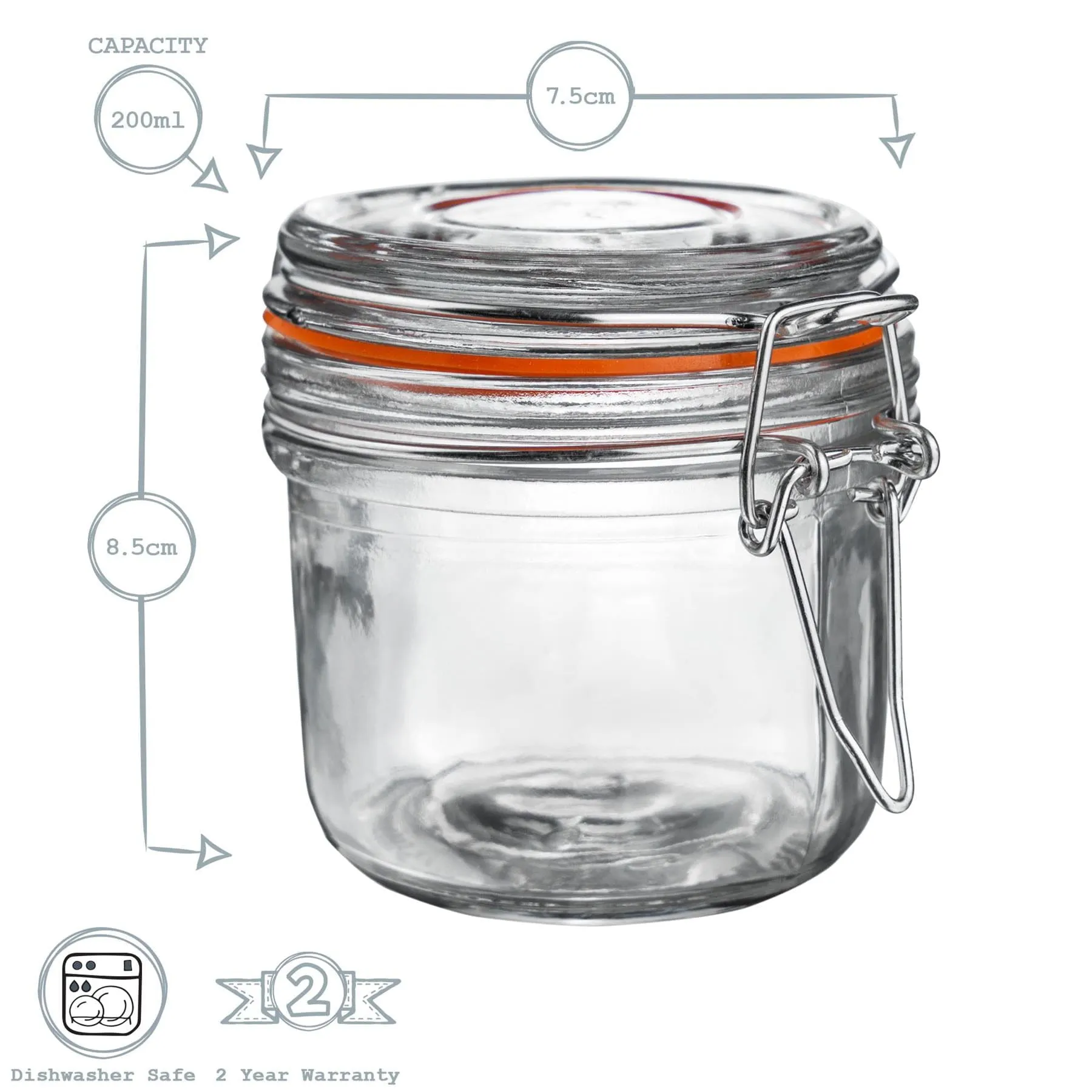 Classic 200ml Glass Storage Jar with Four Free Colored Seals