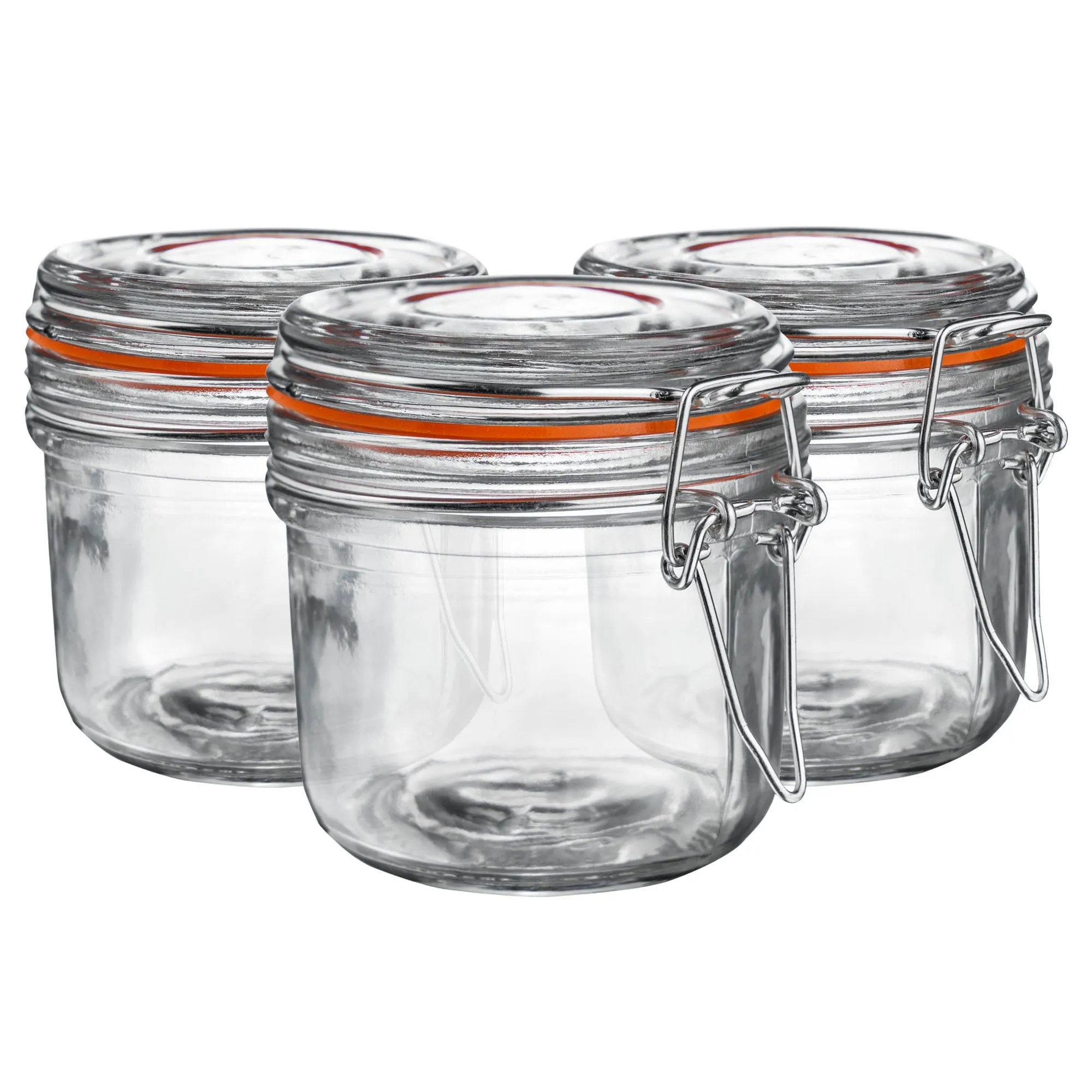 200ml Glass Storage Jars   Four Free Coloured Seals Per Jar - Pack of Three