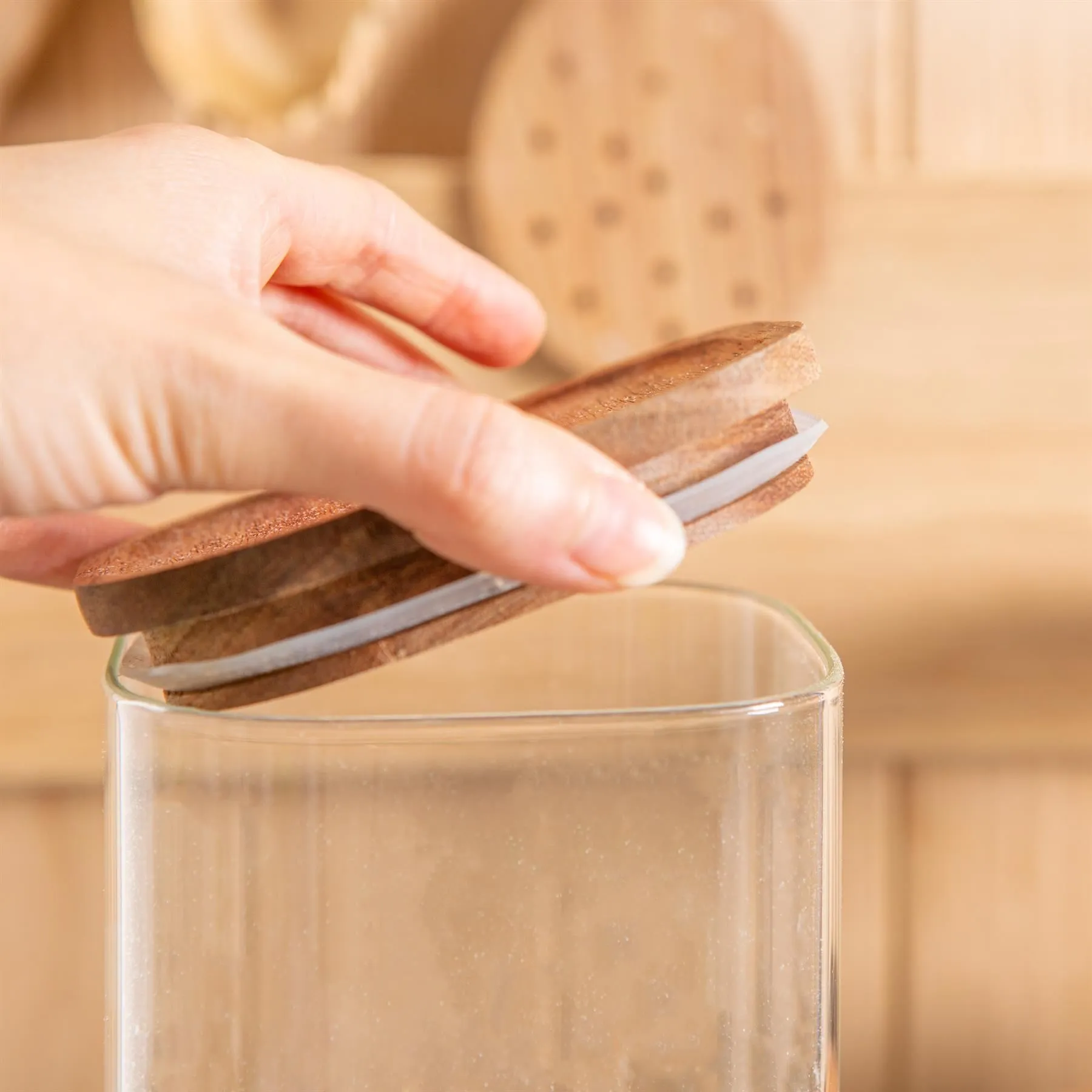 2.2L Square Glass Storage Jar with Wooden Lid - By Argon Tableware