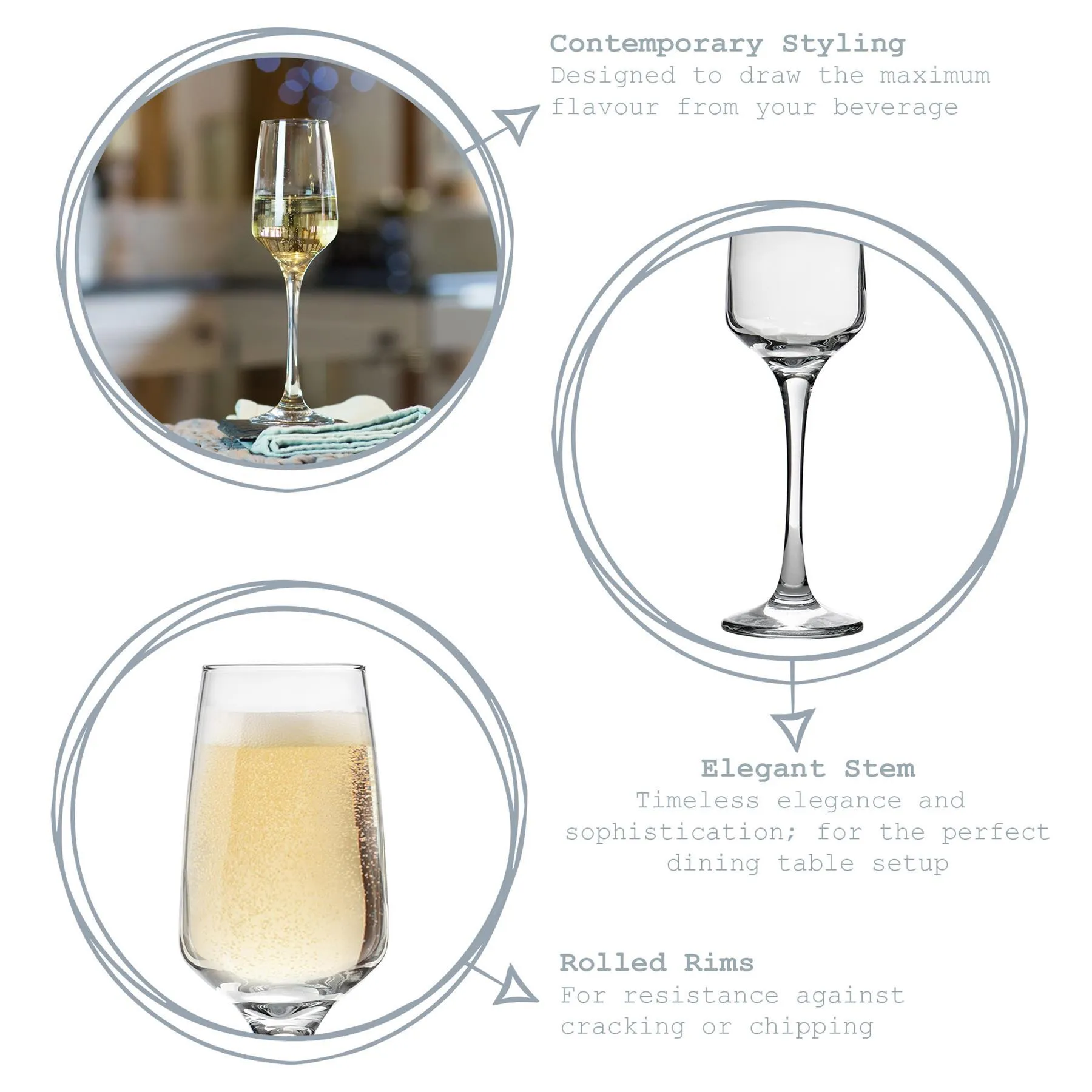 230ml Tallo Champagne Flutes - Pack of Six - By Argon Tableware