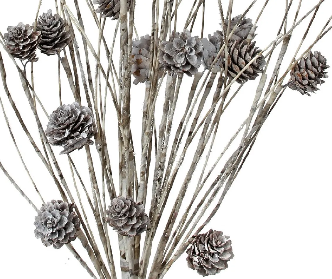 24" Frosted Birch Wrapped Twig with Pine Cones Pick Spray