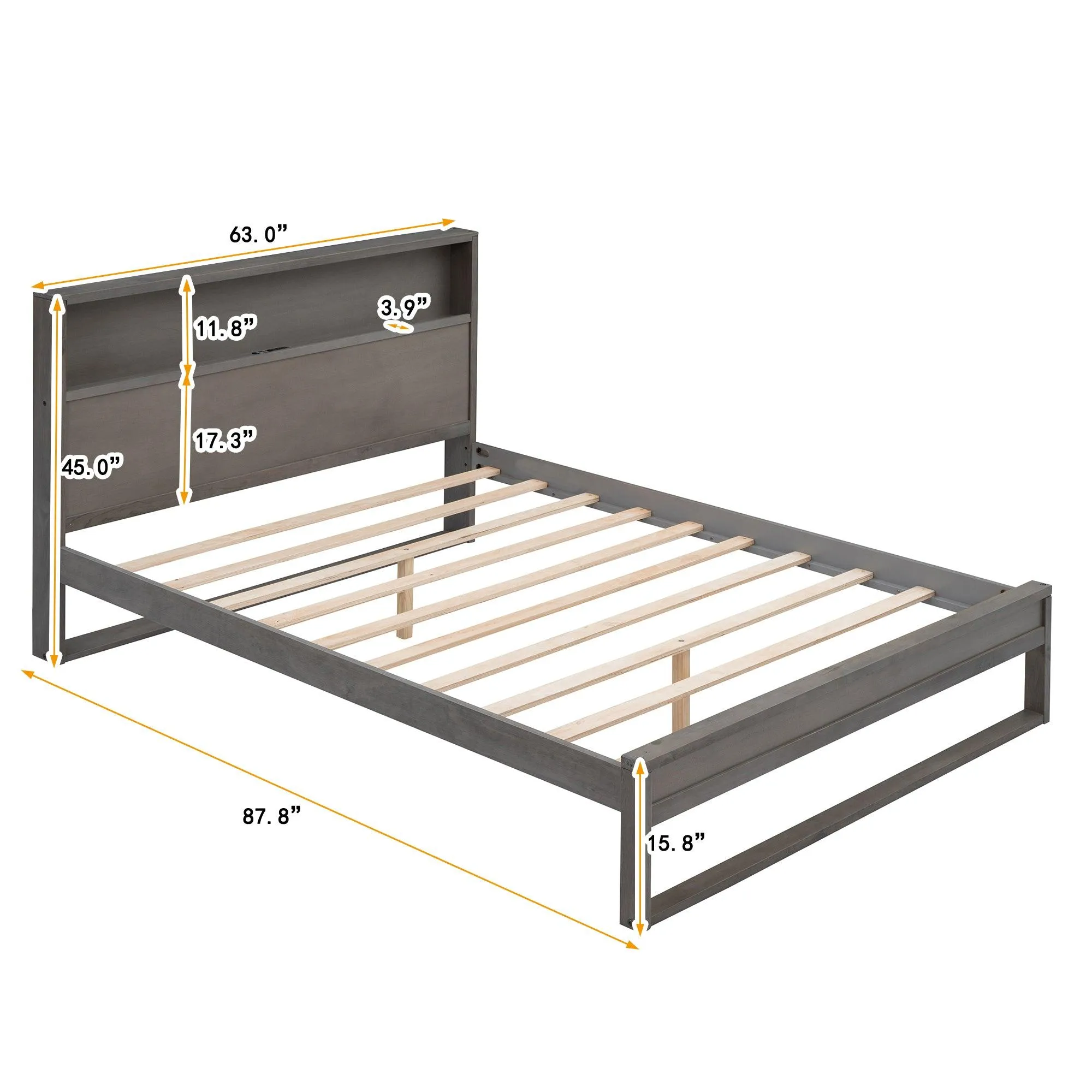 3-Pieces Bedroom Sets Queen Size Platform Bed with Two Nightstands,Antique Gray