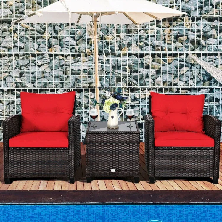 3pc Outdoor Patio Rattan Furniture Set - Red