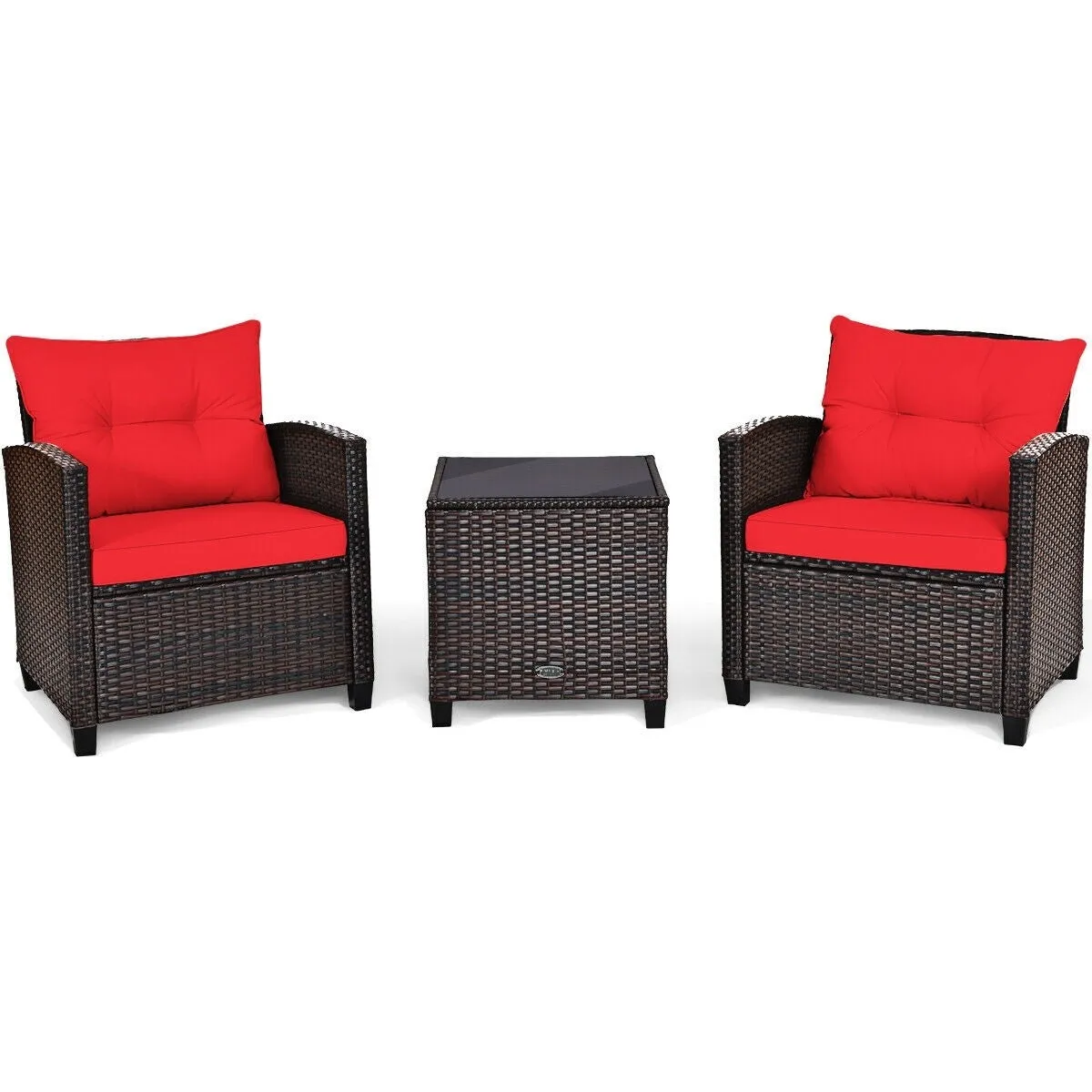 3pc Outdoor Patio Rattan Furniture Set - Red