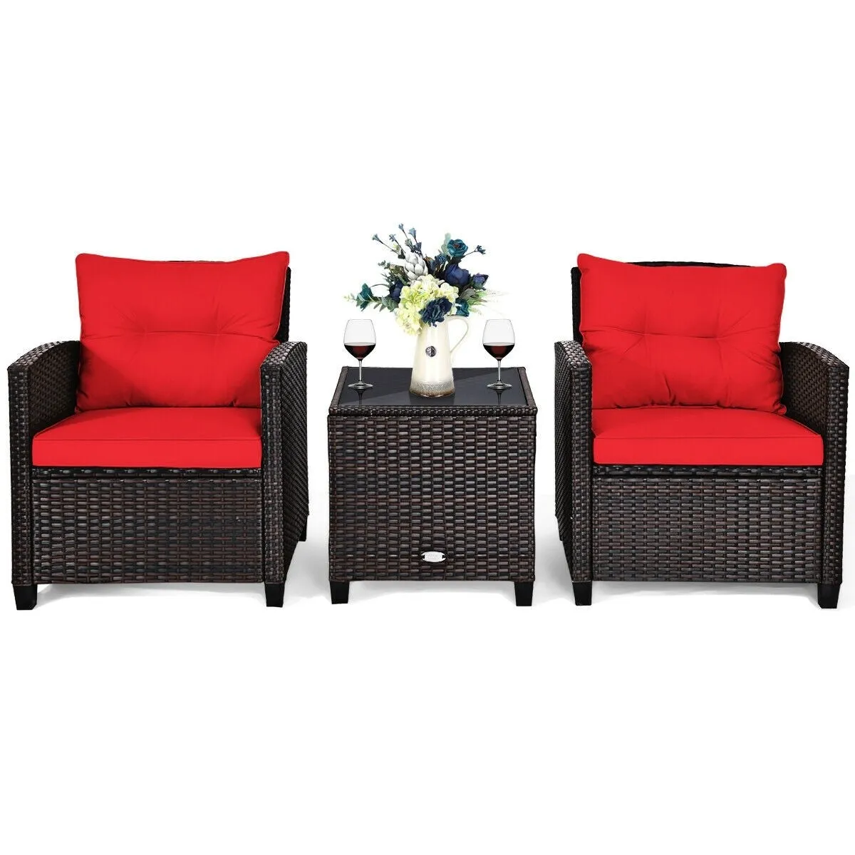 3pc Outdoor Patio Rattan Furniture Set - Red