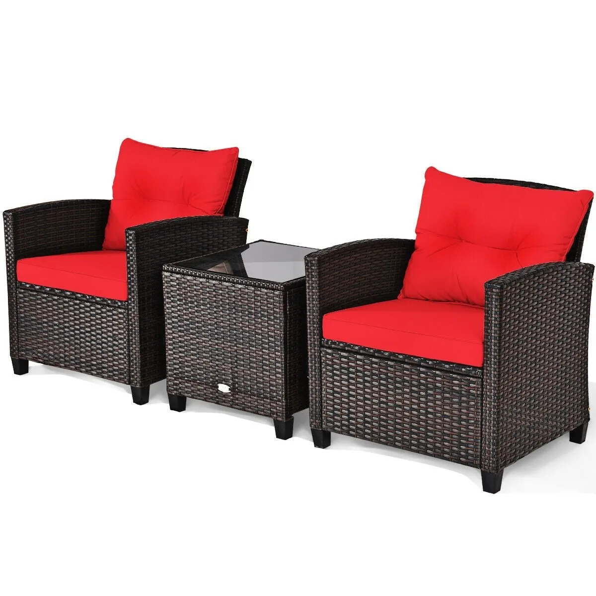 3pc Outdoor Patio Rattan Furniture Set - Red