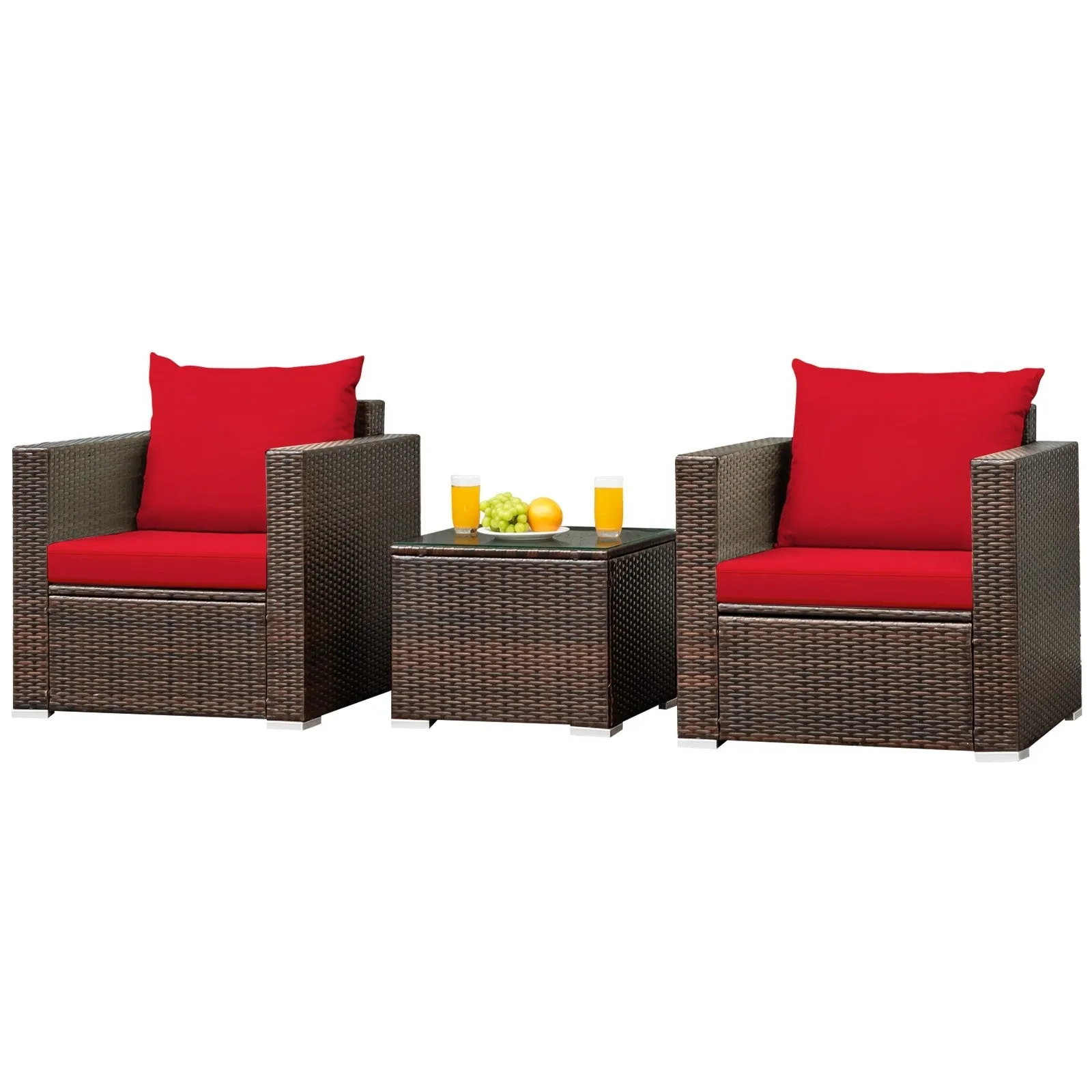 3pc Patio Rattan Conversation Set - Red