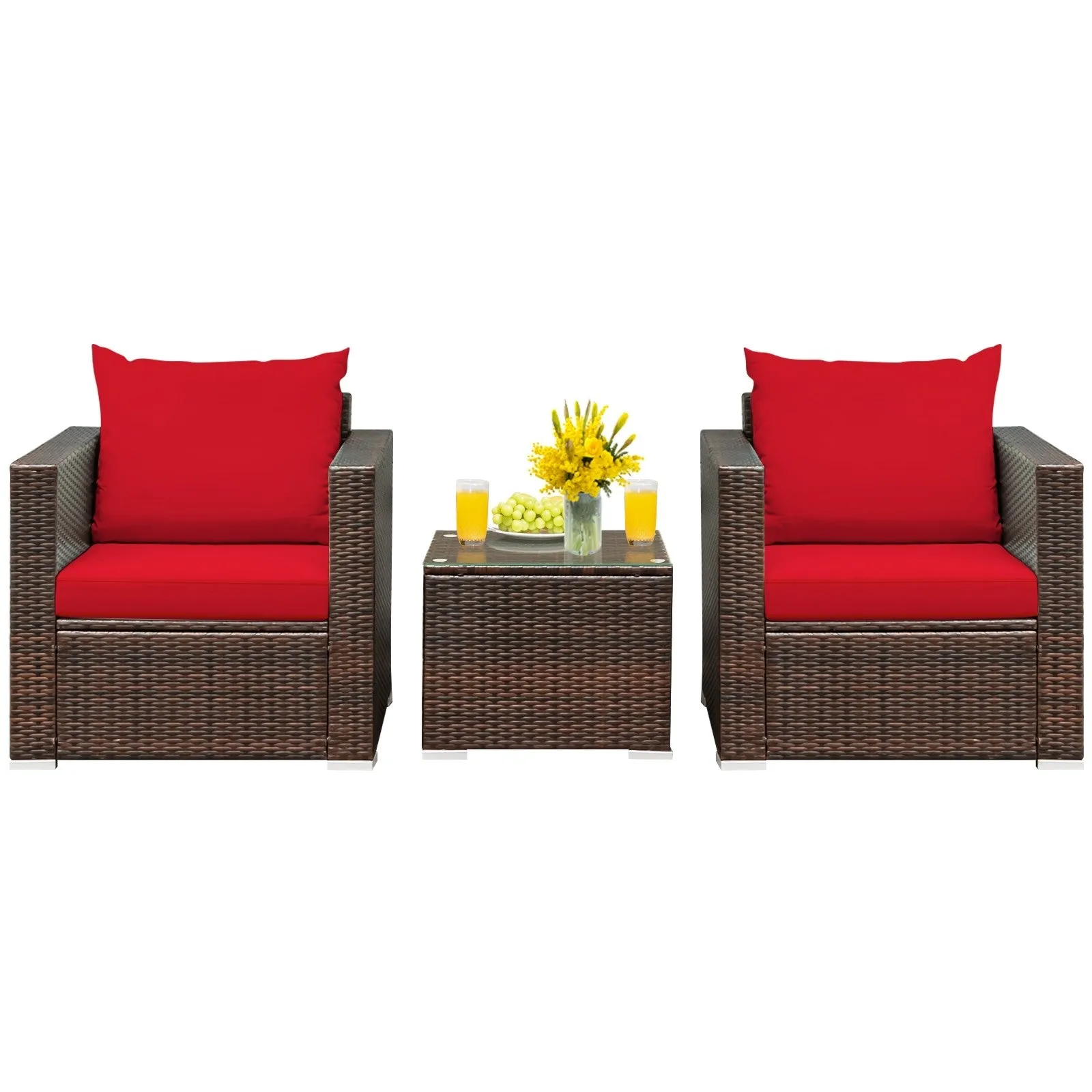 3pc Patio Rattan Conversation Set - Red