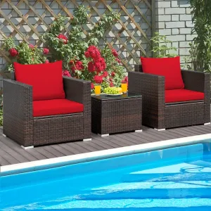 3pc Patio Rattan Conversation Set - Red