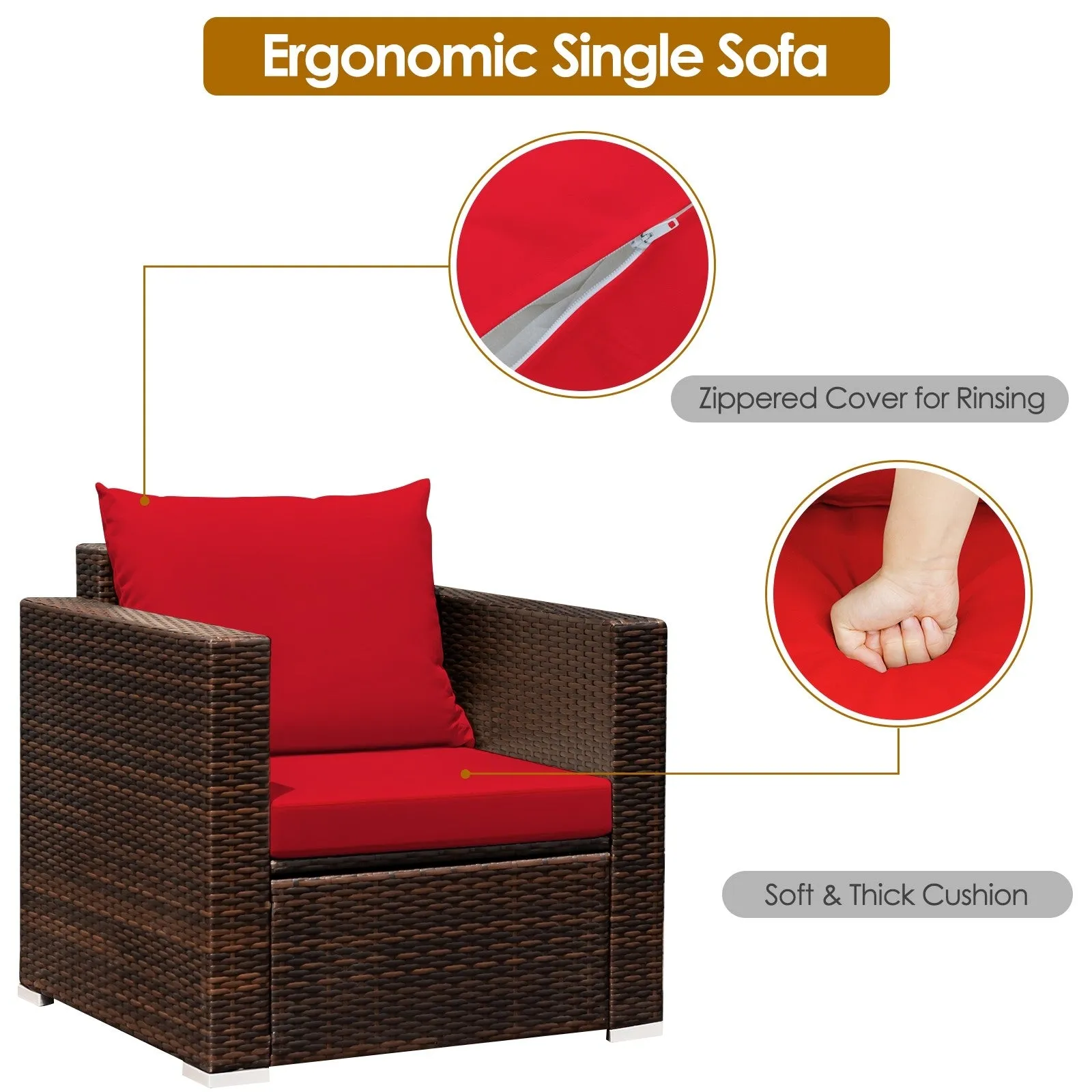 3pc Patio Rattan Conversation Set - Red