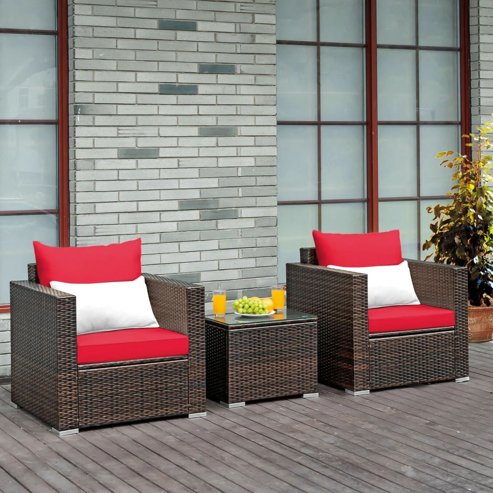 3pc Patio Rattan Conversation Set - Red