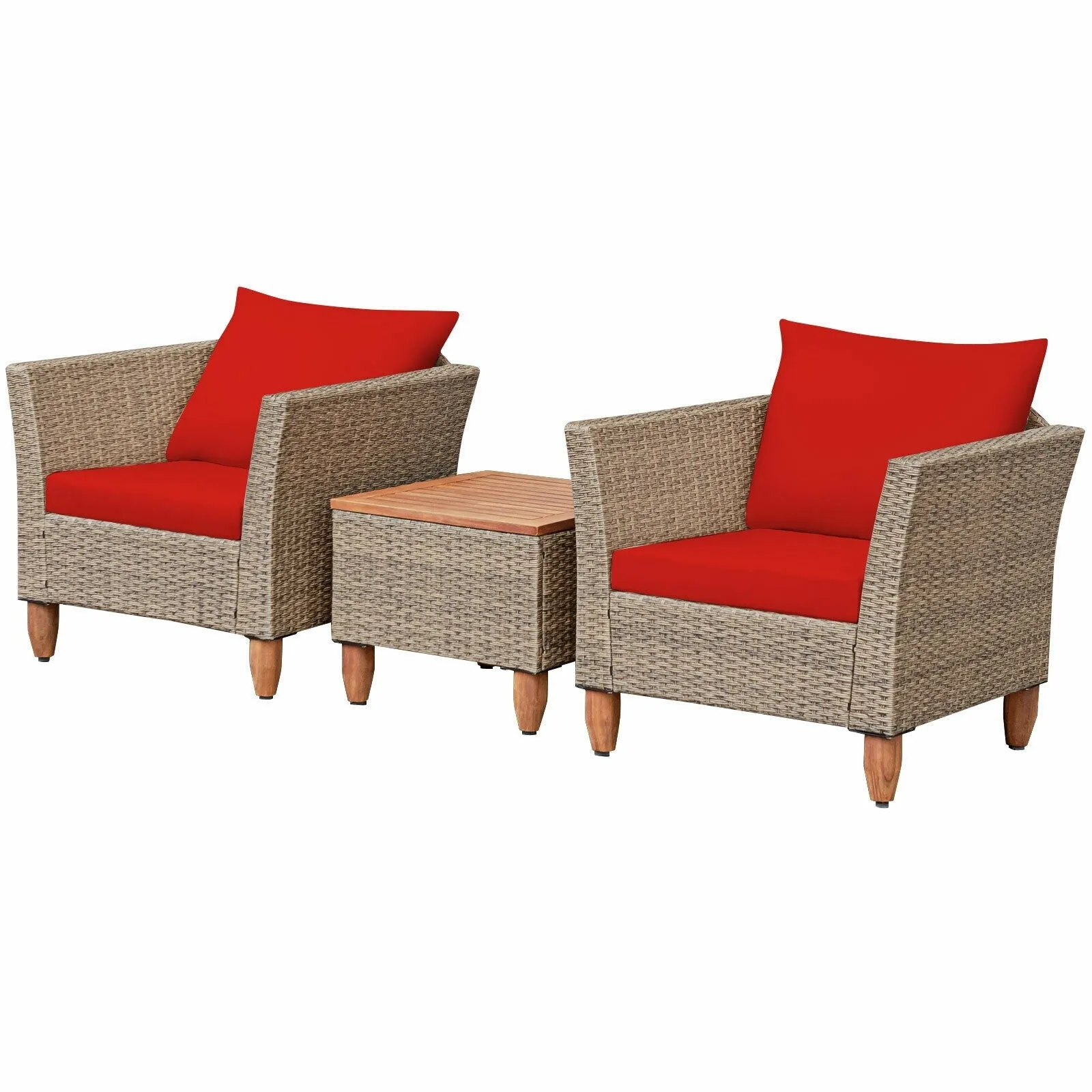 3pc Patio Rattan Furniture Set - Red