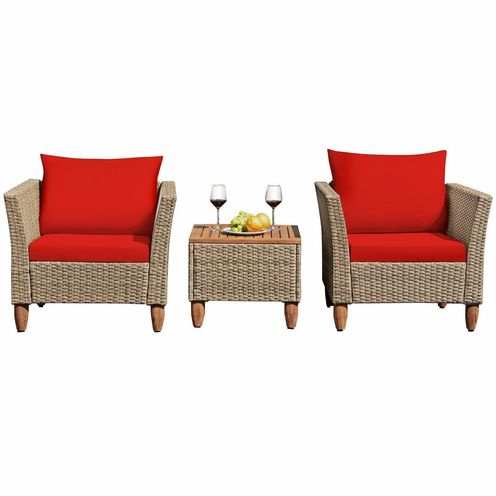 3pc Patio Rattan Furniture Set - Red