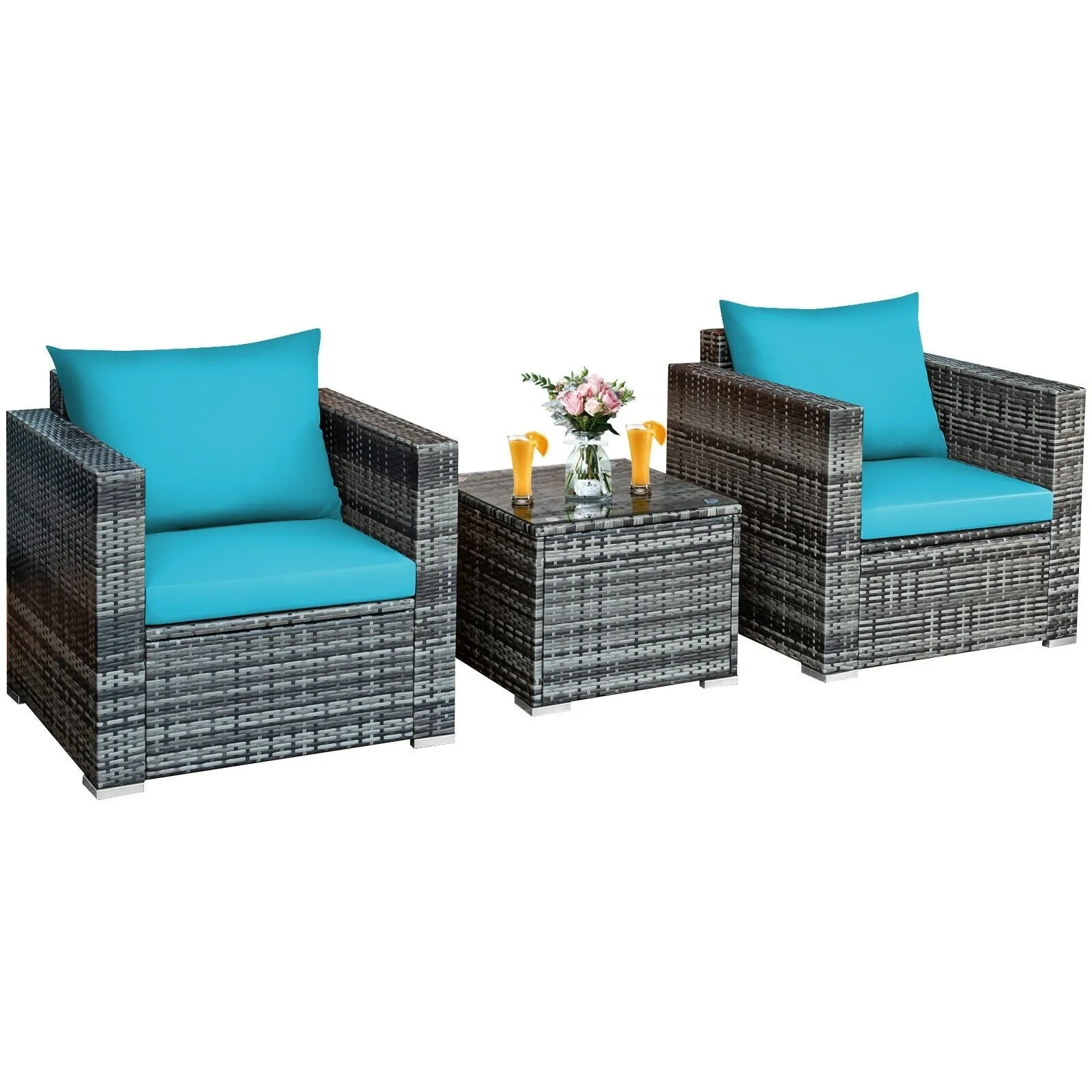 3pc Patio Rattan Sofa Set - Turquoise