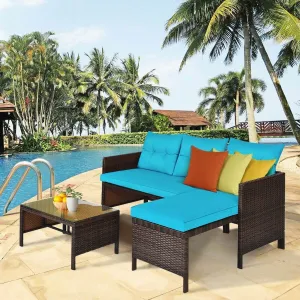 3pc Wicker Rattan Outdoor Patio Sofa Set - Turquoise