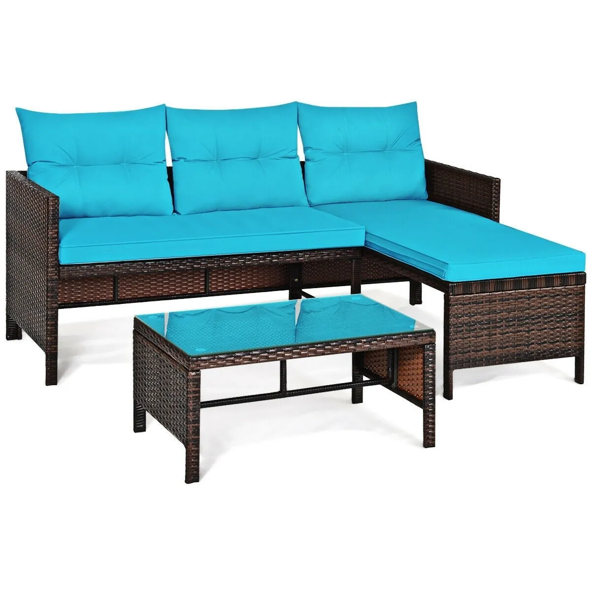 3pc Wicker Rattan Outdoor Patio Sofa Set - Turquoise