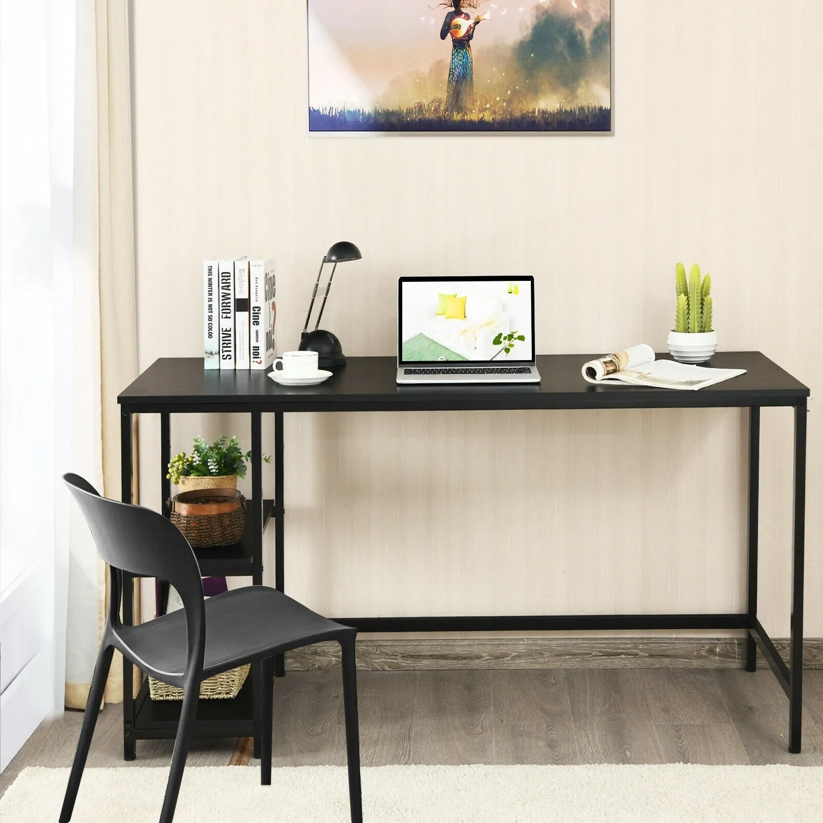 47"/55" Computer Study Desk with Adjustable Shelf - Black