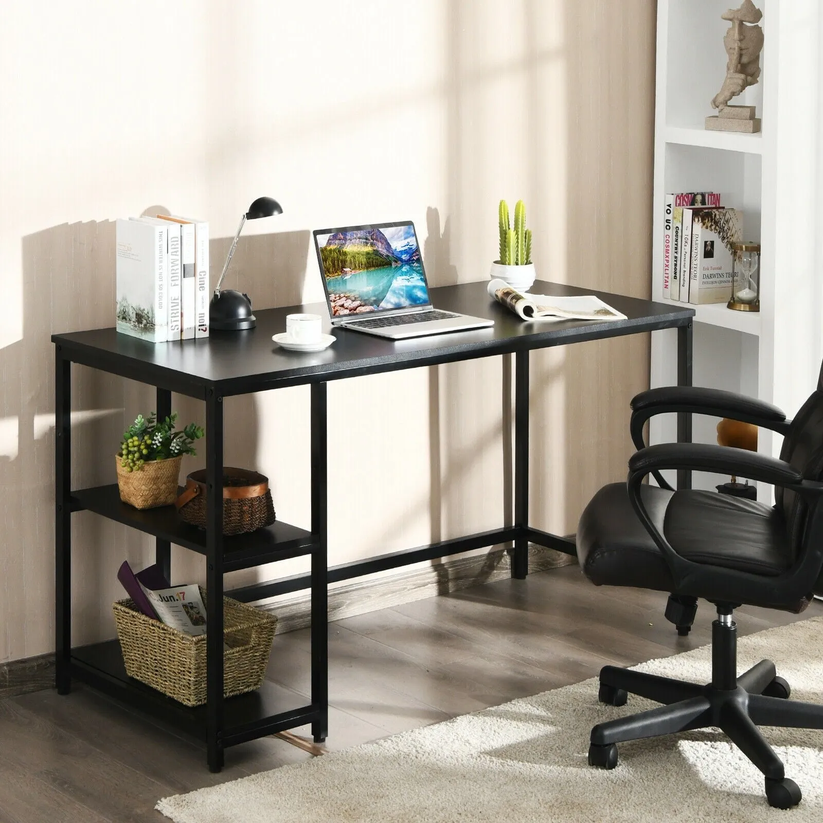 47"/55" Computer Study Desk with Adjustable Shelf - Black