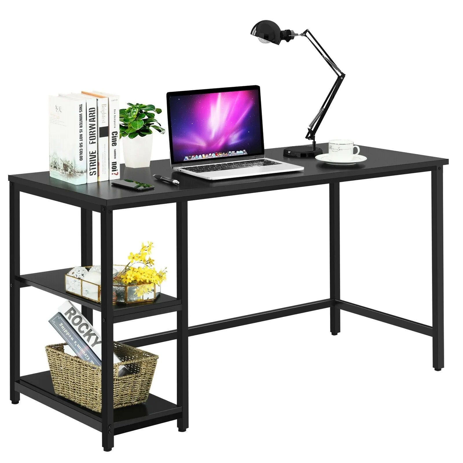 47"/55" Computer Study Desk with Adjustable Shelf - Black