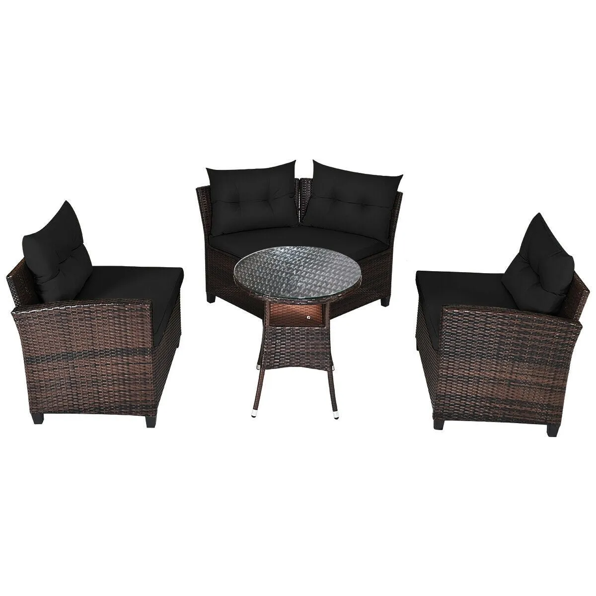 4pc Outdoor Cushioned Wicker Rattan Furniture Set - Black