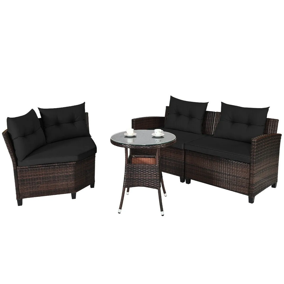 4pc Outdoor Cushioned Wicker Rattan Furniture Set - Black