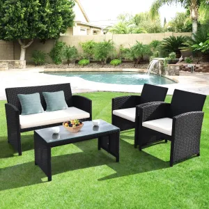 4-Piece White Wicker Sofa Conversation Set for Outdoor Patio