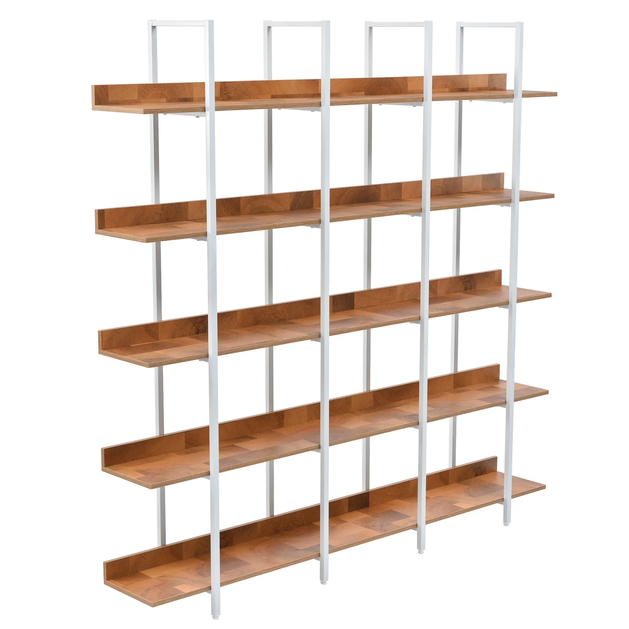 5 Tier Bookcase Home Office Open Bookshelf, Vintage Industrial Style Shelf, MDF Board, White Metal Frame, Brown