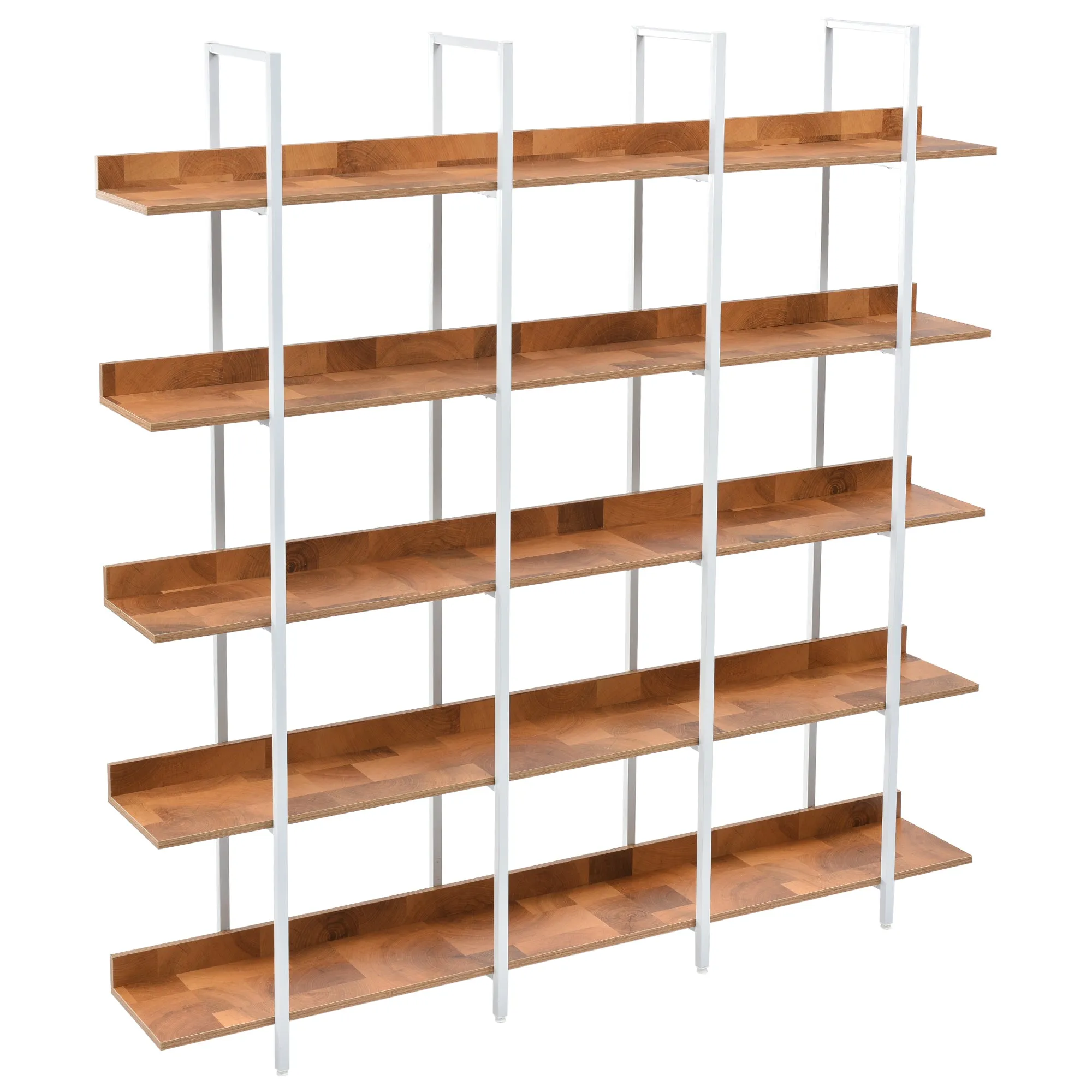 5 Tier Bookcase Home Office Open Bookshelf, Vintage Industrial Style Shelf, MDF Board, White Metal Frame, Brown