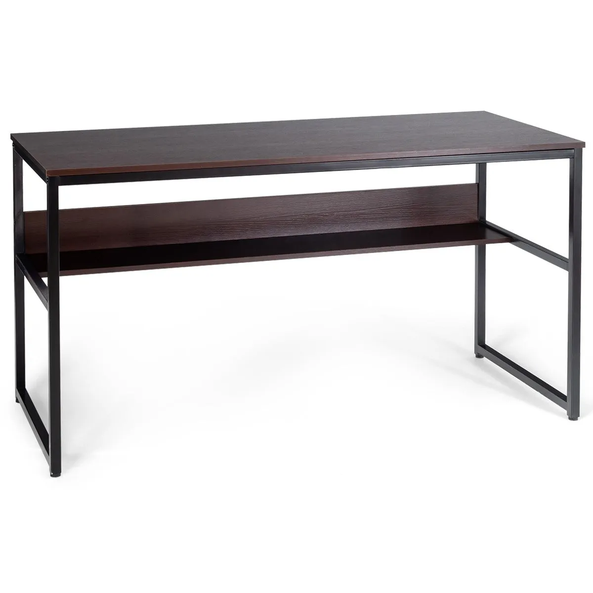 55" Computer Writing Desk with Storage Shelf - Brown