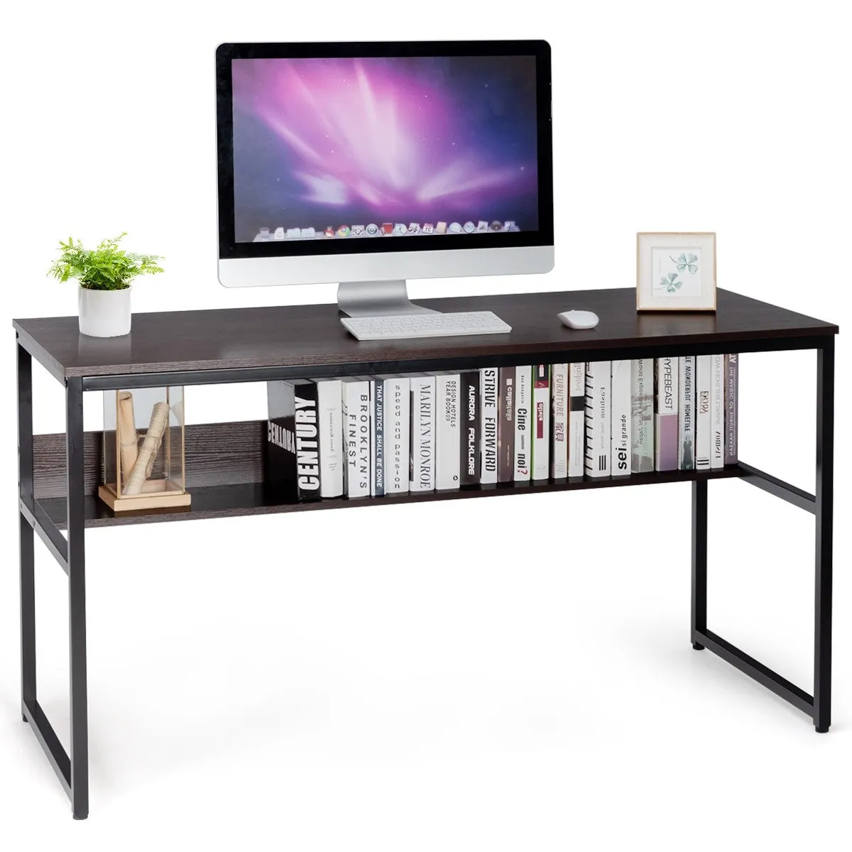 55" Computer Writing Desk with Storage Shelf - Brown