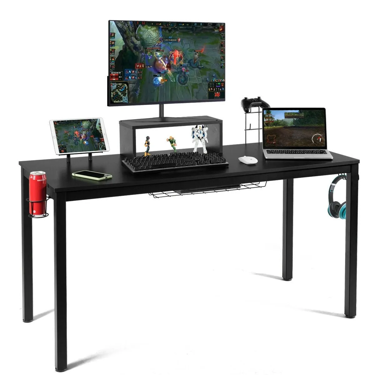 55" Gaming Desk with Monitor Shelf - Black