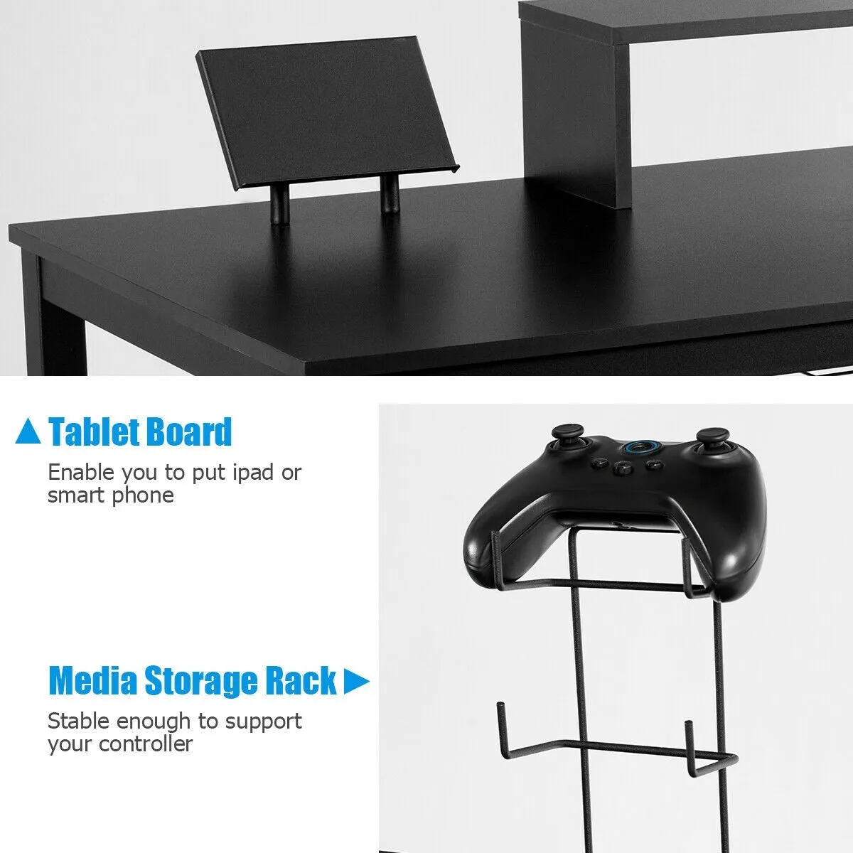 55" Gaming Desk with Monitor Shelf - Black