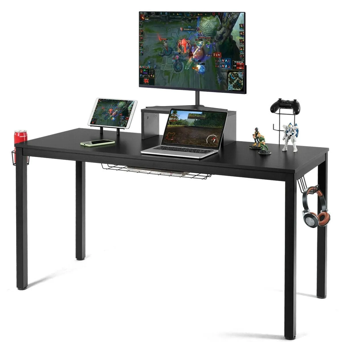 55" Gaming Desk with Monitor Shelf - Black