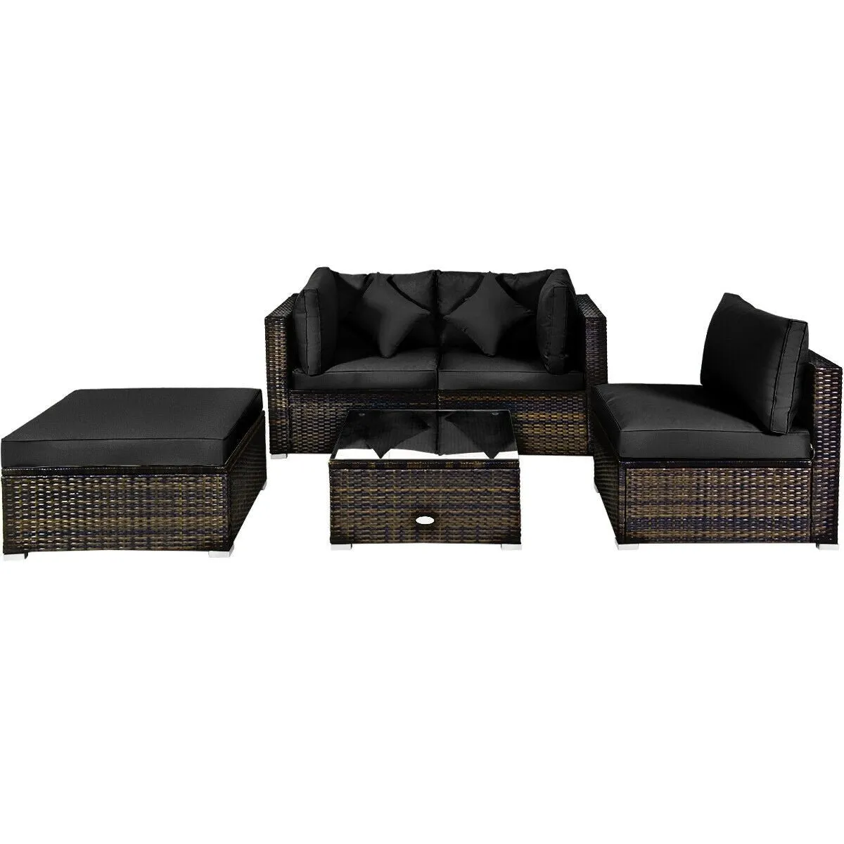 5pc Outdoor Patio Rattan Furniture Set - Black