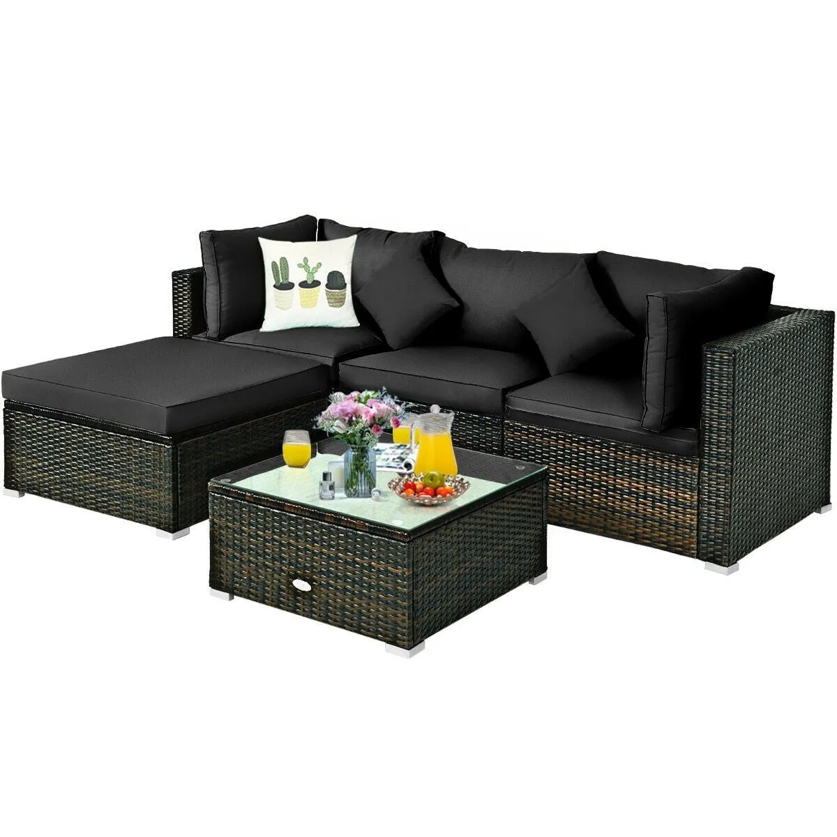 5pc Outdoor Patio Rattan Furniture Set - Black