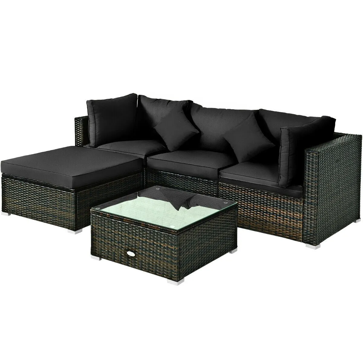 5pc Outdoor Patio Rattan Furniture Set - Black