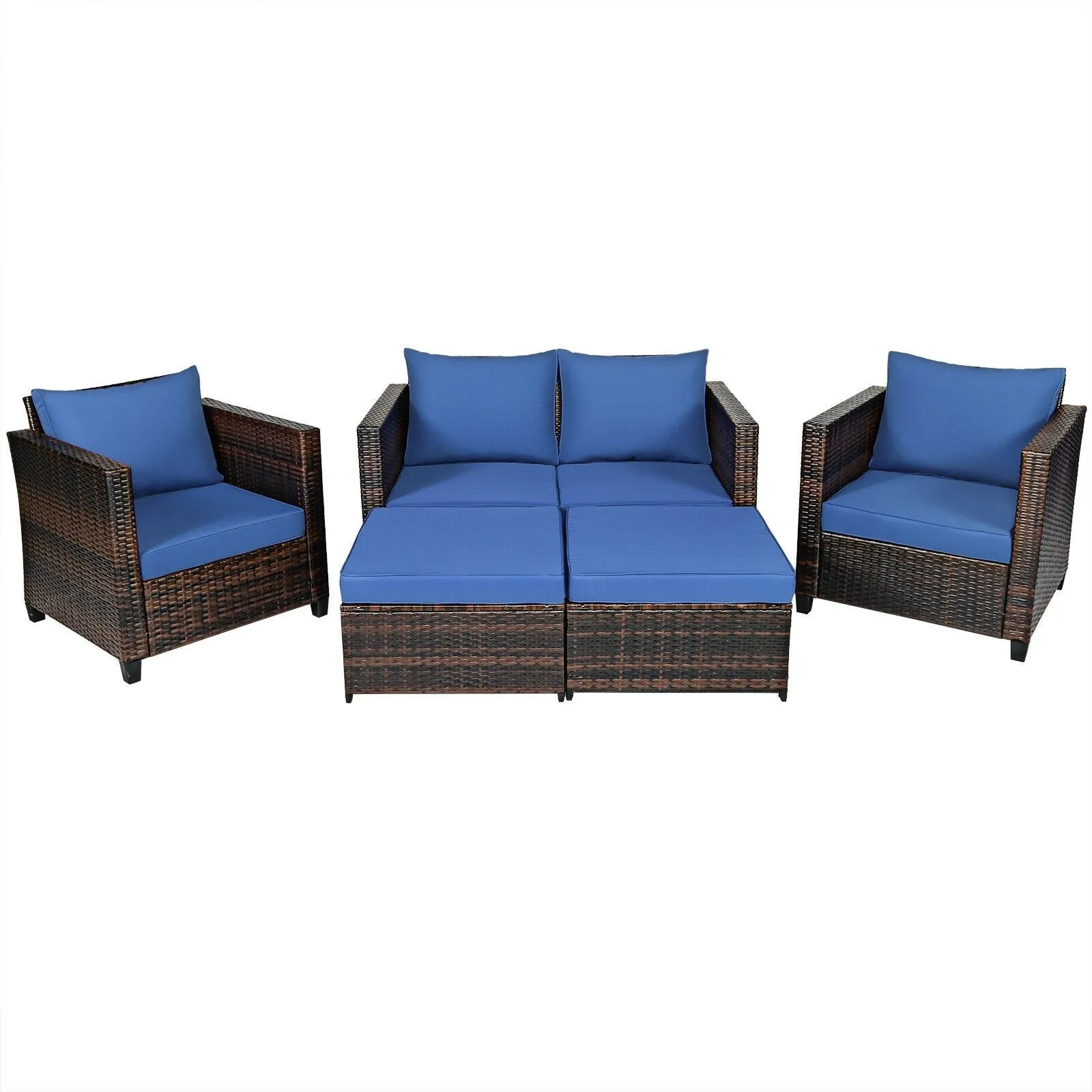 5pc Wicker Rattan Patio Cushioned Furniture Set - Navy