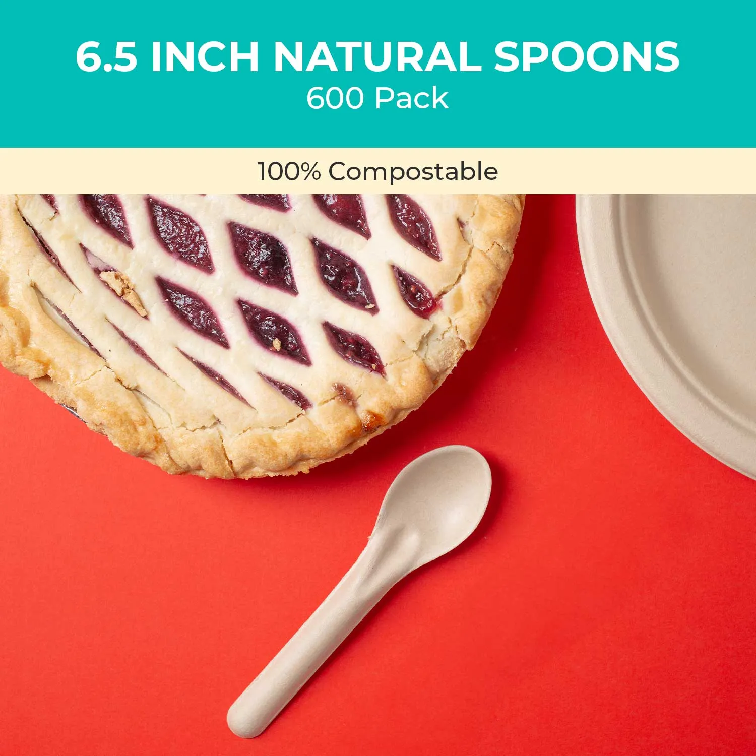 6.5 inch Renewable Fiber (Paper) Spoons (200 or 600 Packs), PFAS, Bleach Free, BPI Certified, Compostable